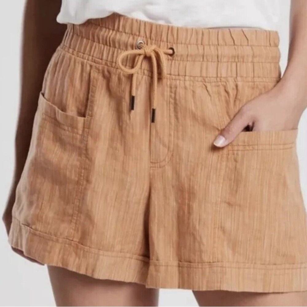 Athleta Cabo Linen Textured 4” Shorts 100% Linen Drawstring Beachy Size 20